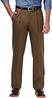 Haggar Men's Classic Fit Premium No Iron Khaki Pleated Pant