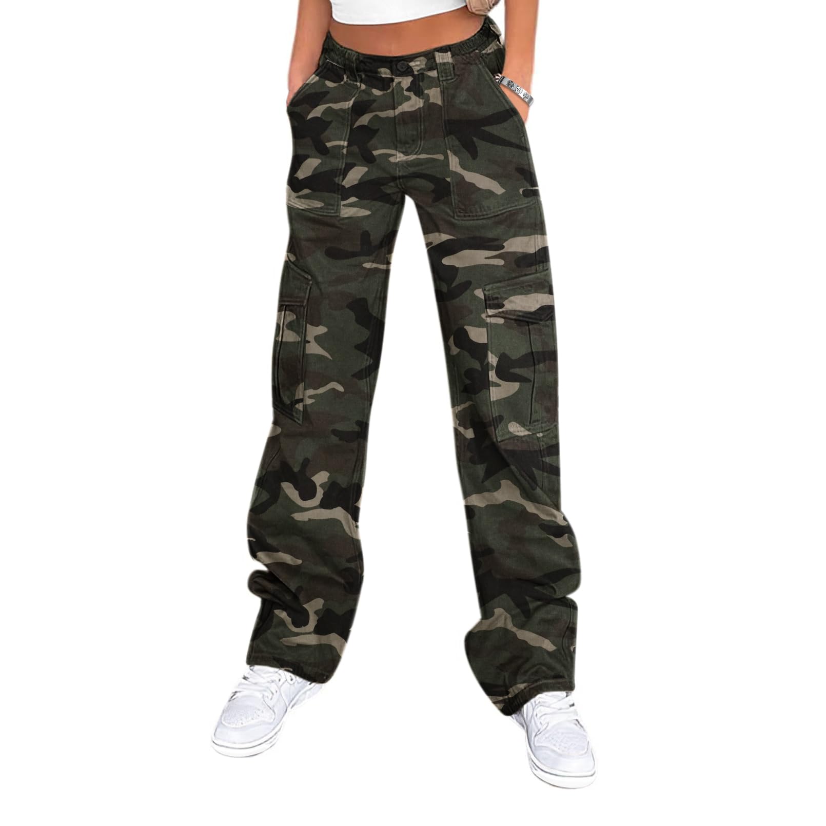 Lepunuo Cargo Pants for Women High Waisted Casual Pants Baggy Stretchy Wide Leg 