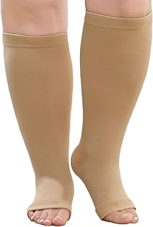 PUTUO Compression Socks for Men and Women: Compression Stockings Large Size Open Toe for Women Men for Running Travel Flight Cycling Pregnancy 1 Pair Beige 3XL