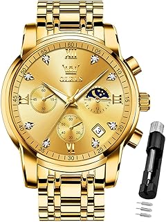 OLEVS Mens Diamond Analog Quartz Stainless Steel Watch Waterproof Luminous Date Two Tone Luxury Casual Watch