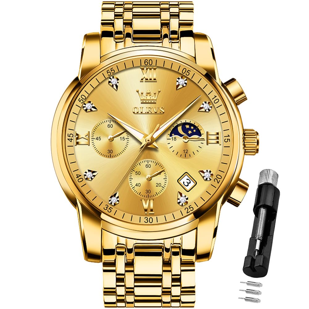OLEVS Mens Diamond Analog Quartz Stainless Steel Watch Waterproof Luminous Date 