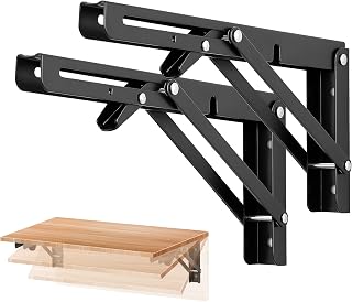 Ravinte Matte Black Folding Shelf Brackets, 10 Inch, 2 Pack | Collapsible Bracket Design, Table And Bench Support, Space-Saving Shelf Setup, For Worktops, Laundry Rooms, Garage Projects