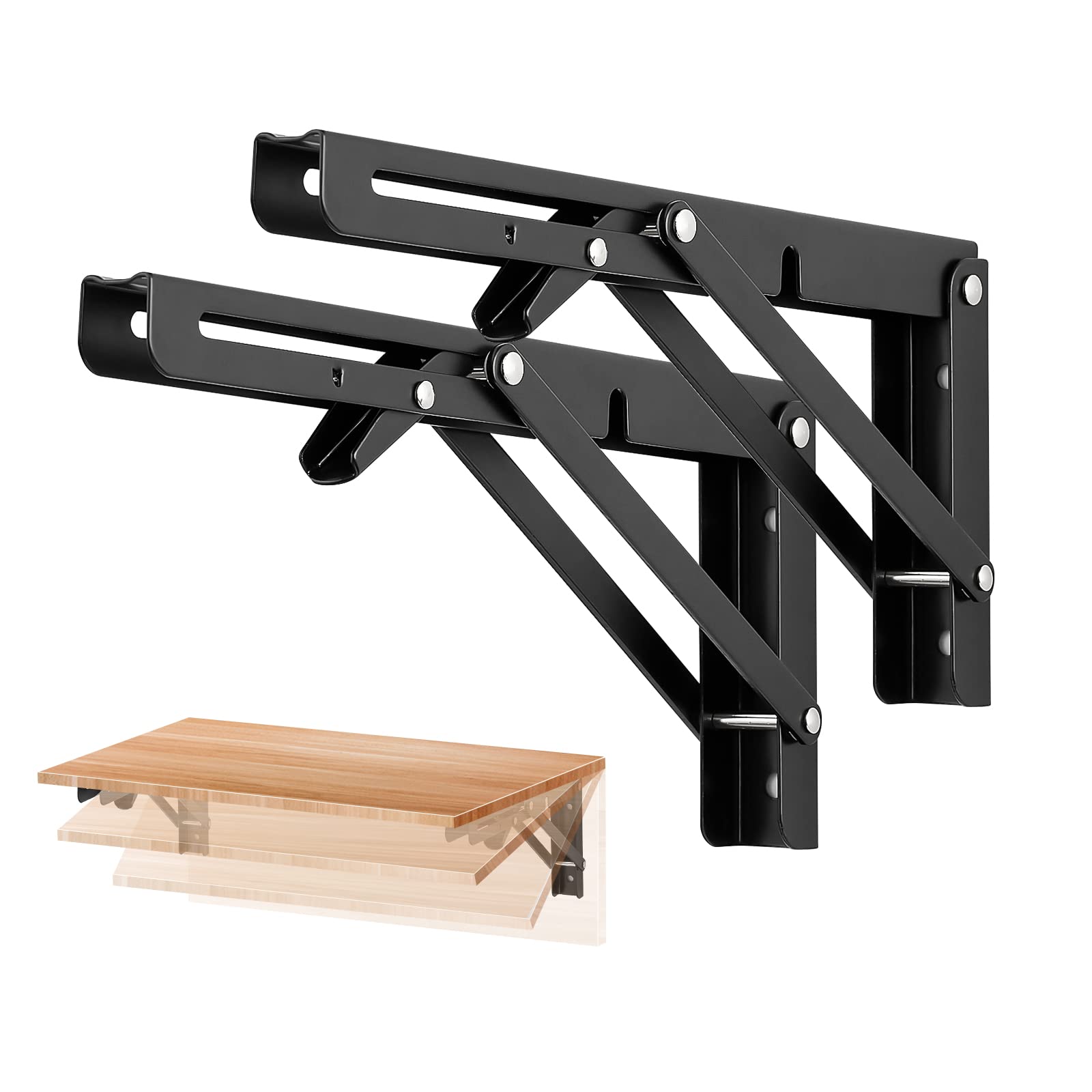 Ravinte Matte Black Folding Shelf Brackets, 10 Inch, 2 Pack | Collapsible Bracke