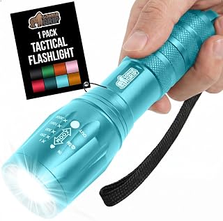 GORILLA GRIP Powerful LED Tactical Flashlight, Turquoise | Water Resistant 750 FT Lumen, 5 Adjustable Modes, Ultra Bright Zoom , Small Mini Flashlights, Camping, Night Dog Walking