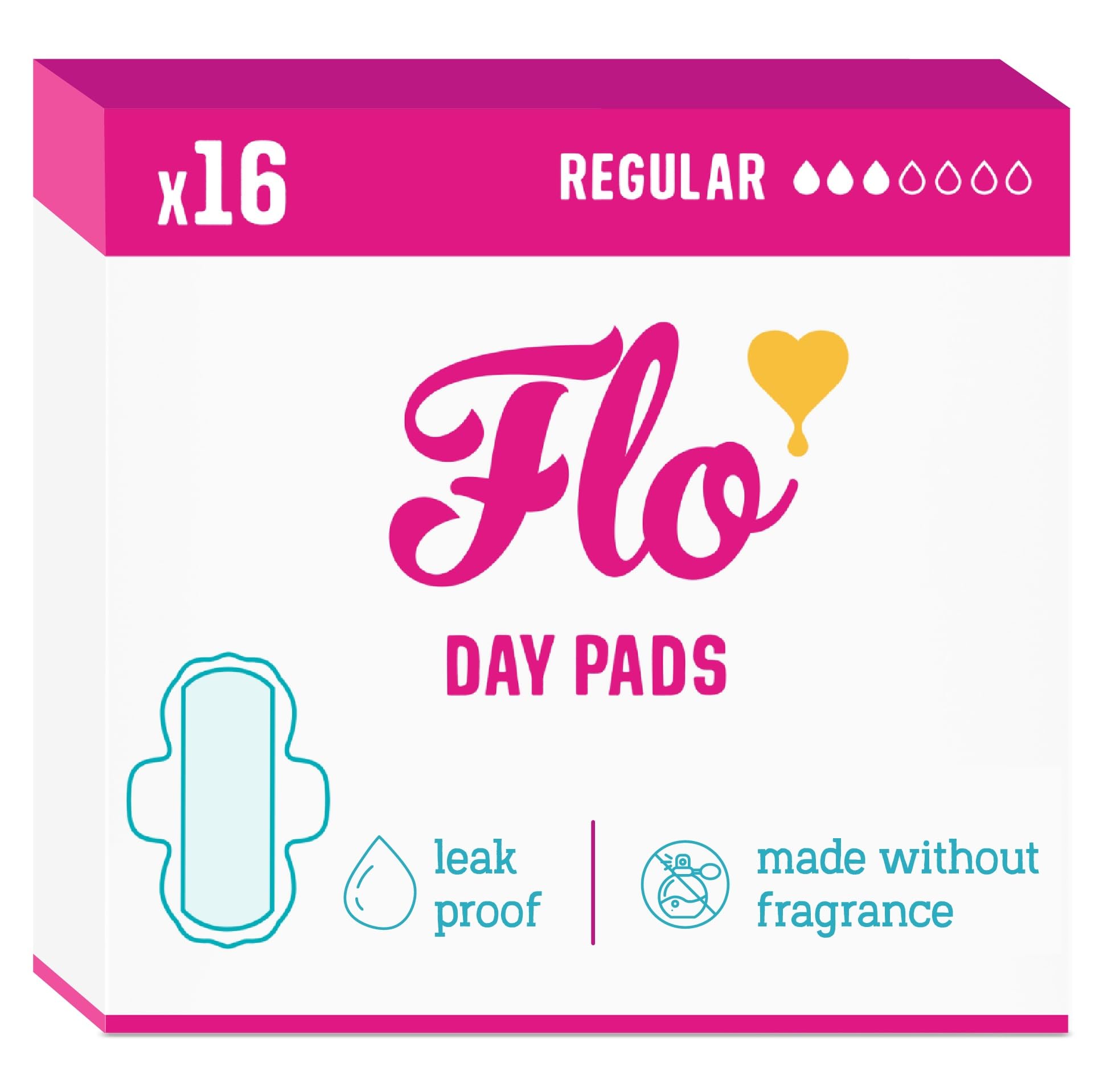 Flo - Day Menstrual Pads (16 Pack), Regular Flow | Organic Bamboo Period Pads, L