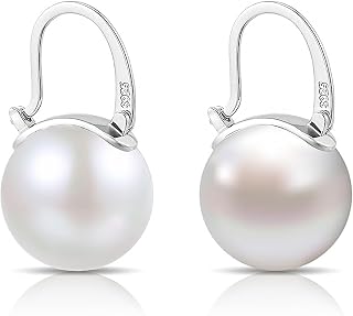 HUGE TOMATO Pearl Hoop Earrings, 14mm Elegant Big Pearl Earrings S925 Silver Pin Clasp for Women Fashion, Dangle Earrings for Gift