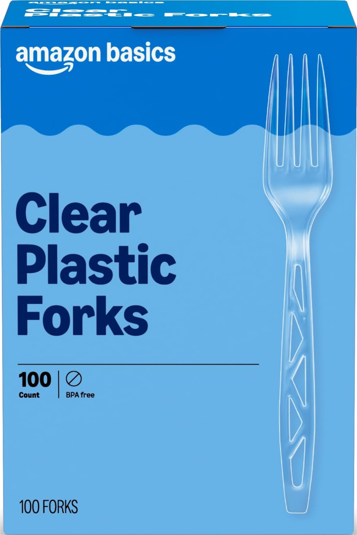 Amazon Basics Disposable Clear Plastic Forks, Premium Quality, 100 Count, Large 