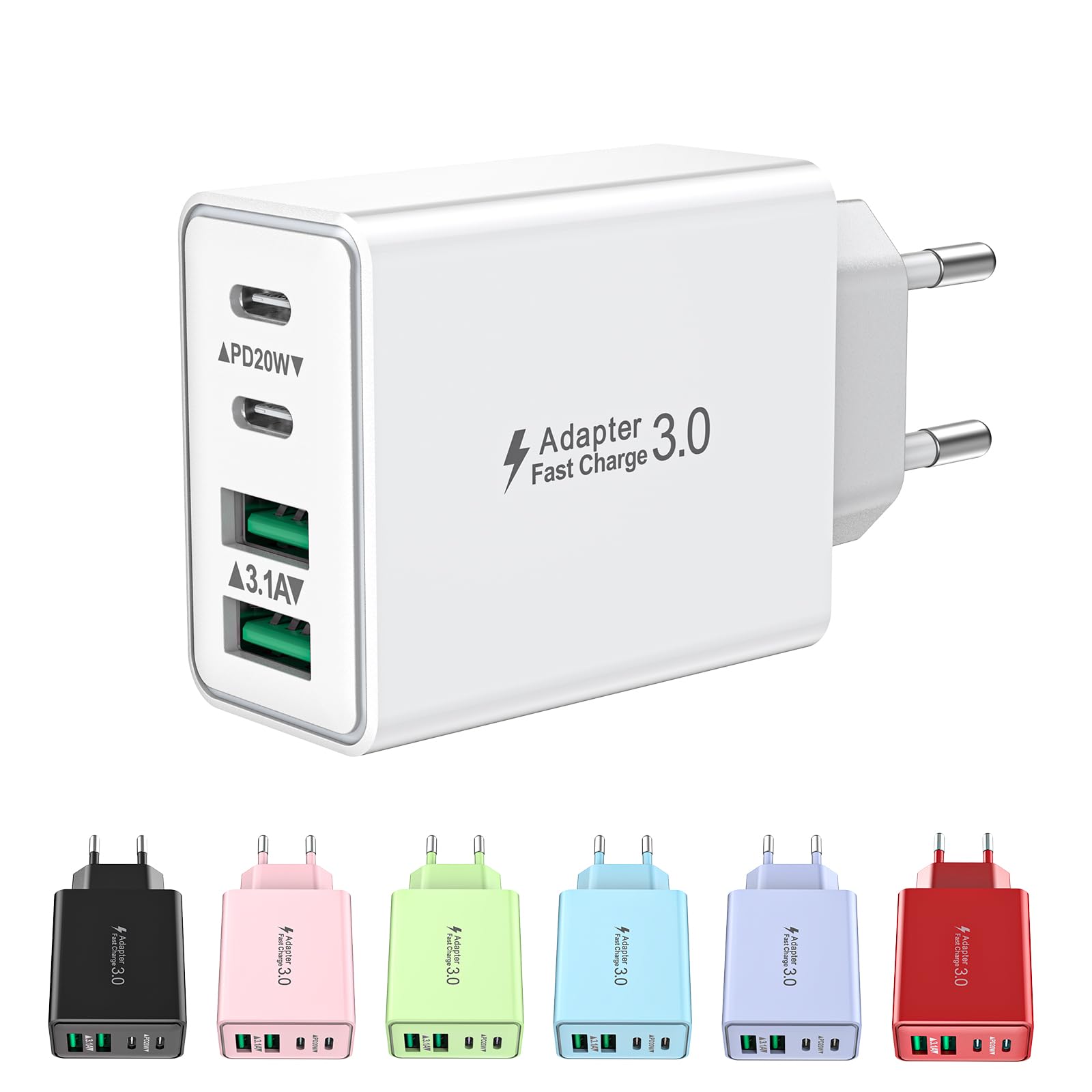 USB C Charger, 4-Port USB Plug Fast Charger Multiple Power Supply USBC Fast Char