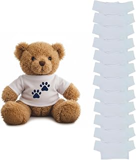 Get Ready Kids 12 Pcs Teddy Bear T-Shirts White Crew Neck for Plush Toys | Bulk pack, blank polyester tees fit 12-16 in stuffed animals, DIY crafts, sublimation, classroom projects