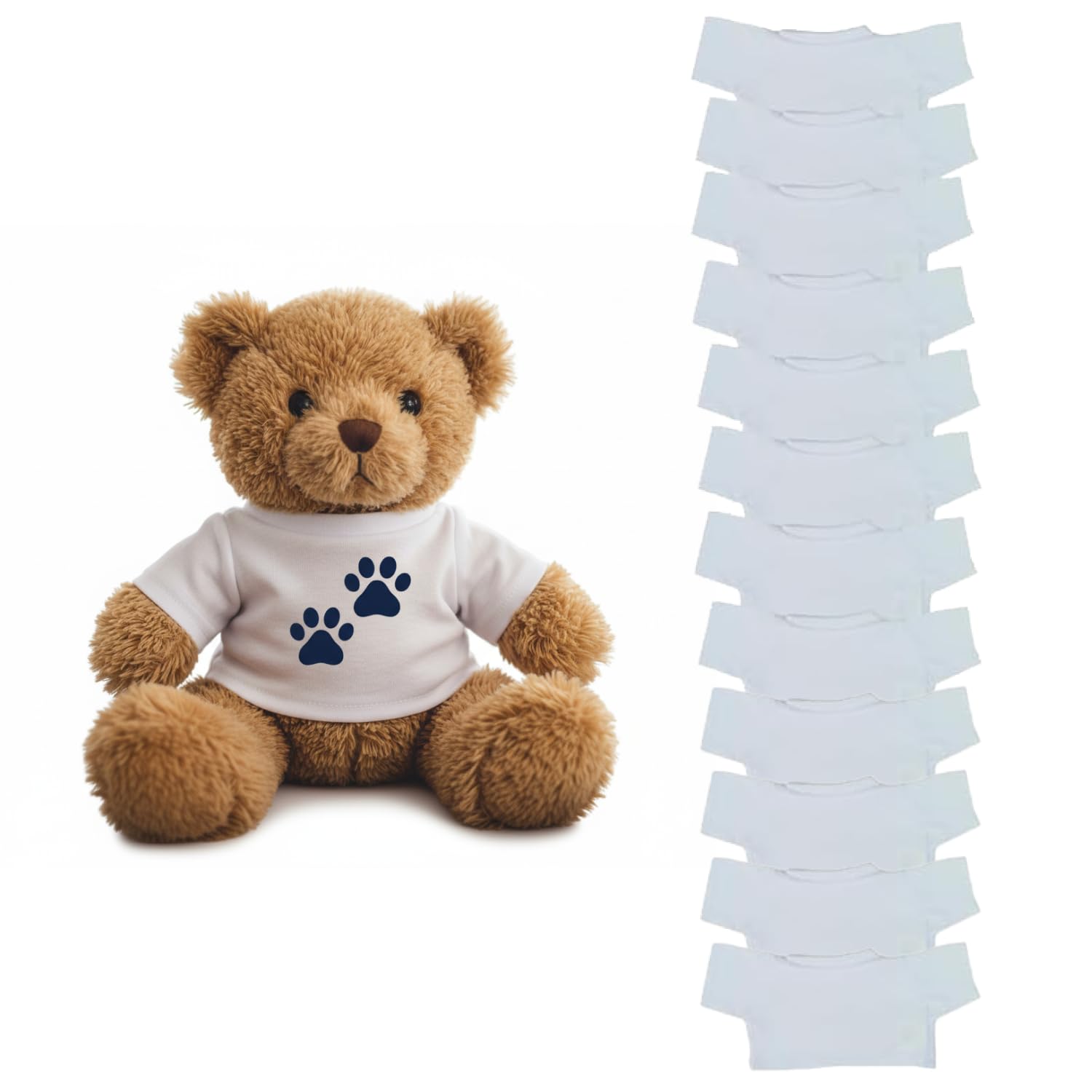 Get Ready Kids 12 Pcs Teddy Bear T-Shirts White Crew Neck for Plush Toys | Bulk 