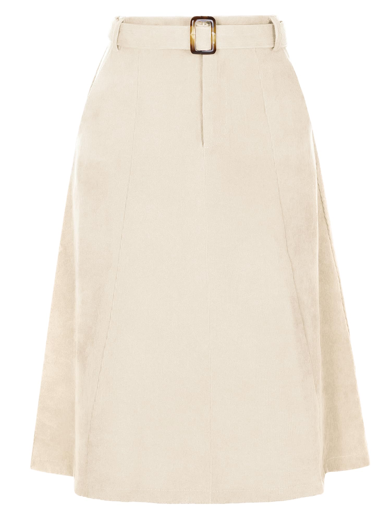 Allegra K Women's High Waist Elastic A-Line Belted Midi Corduroy Skirt