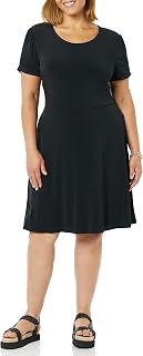 Amazon Essentials Women's Short Sleeve Round Neck Ruched A-Line Dress (Available in Plus Size)