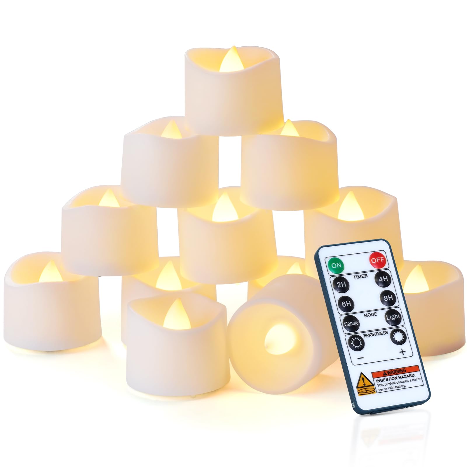 Homemory 12-Pack Remote Flameless LED Battery Tea Light Candles, 400+Hrs | 2/4/6