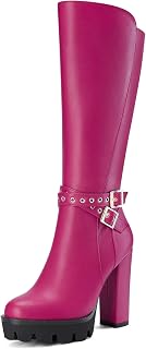 Castamere Women's Chunky Wide High Heel Closed Toe Round Toe Half Zipper Buckle Closure Office Classic Boots