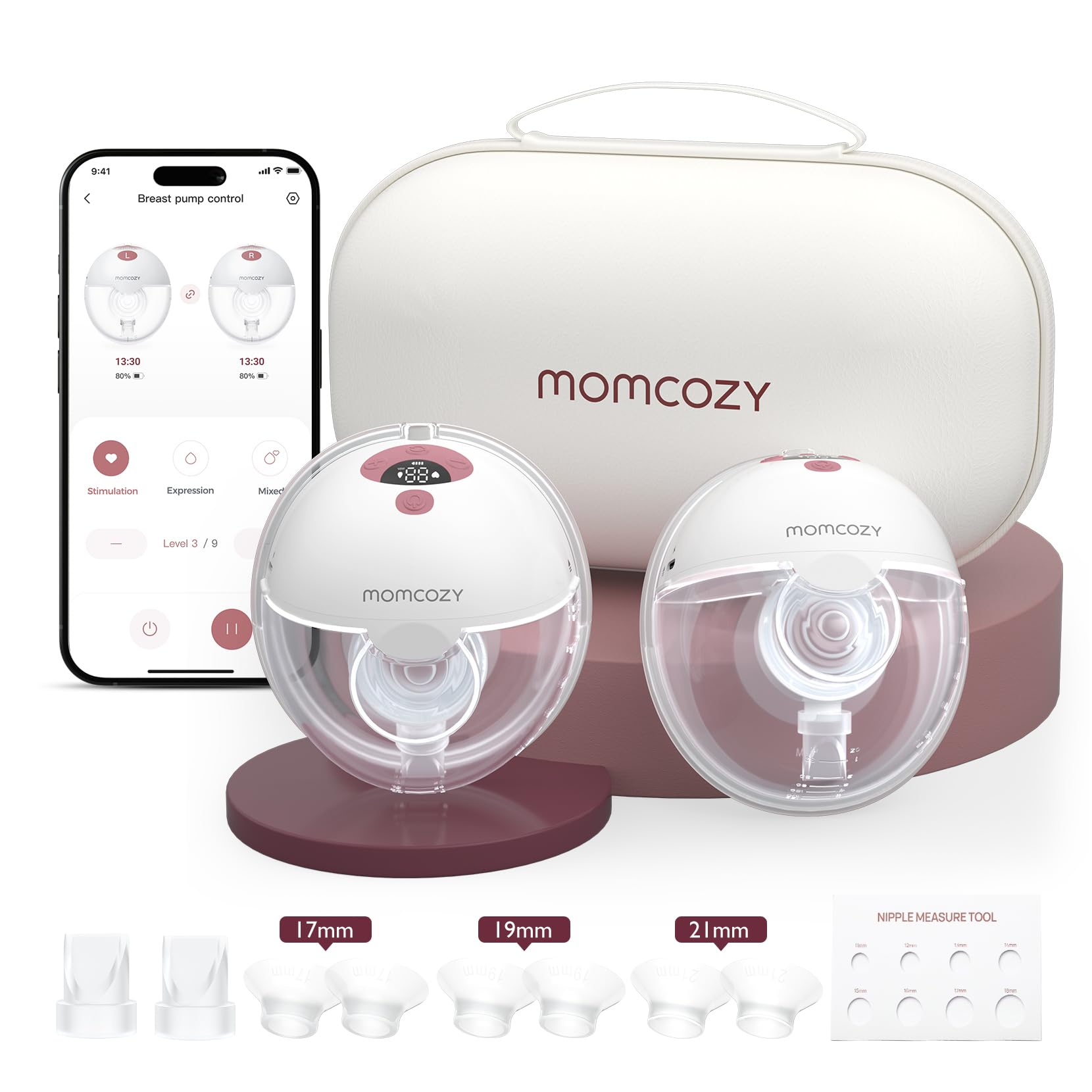 Momcozy M5 Smart Hands-Free Wearable Breast Pump (Cozy Red, 2 Count) | Smart App