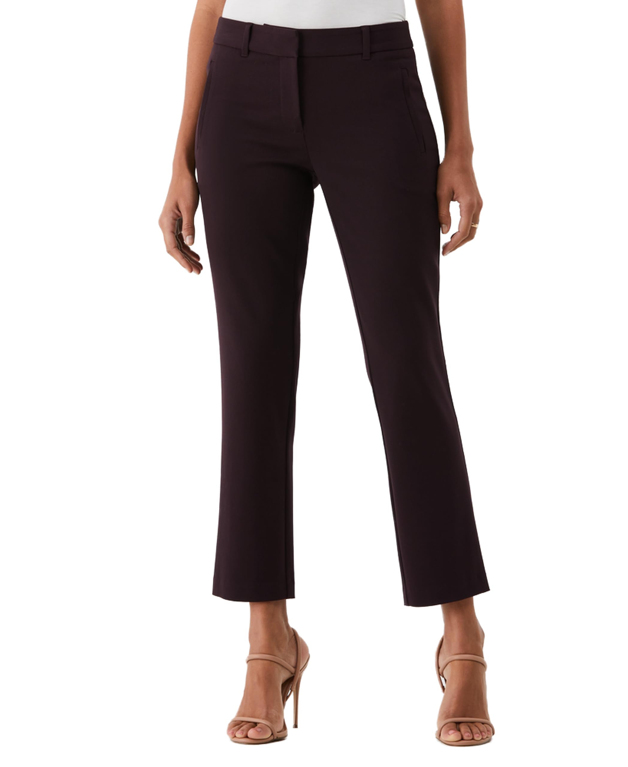 Rafaella Women's Gabardine Straight Leg Ankle Pant with Slimming Panel and 28 In