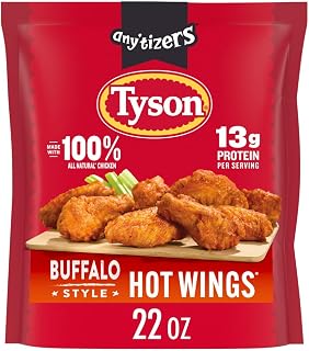 Tyson Any'tizers Buffalo Style Bone-In Chicken Wings, 22 oz. (Frozen) | 13g protein per serving; all natural, minimally processed; raised without added hormones; no artificial ingredients