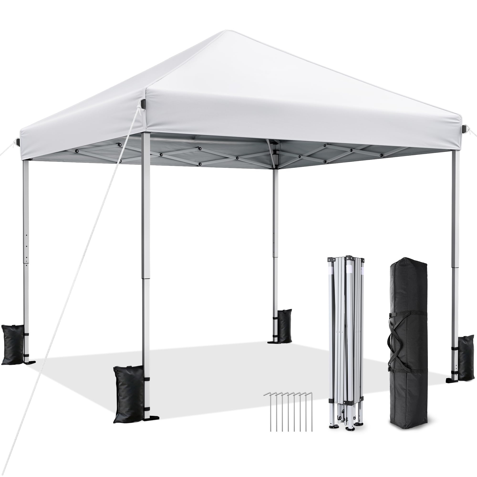 Vinabilia 10x10 Pop Up Canopy Tent with One-Push Center Lock,White | 3 Adjustabl