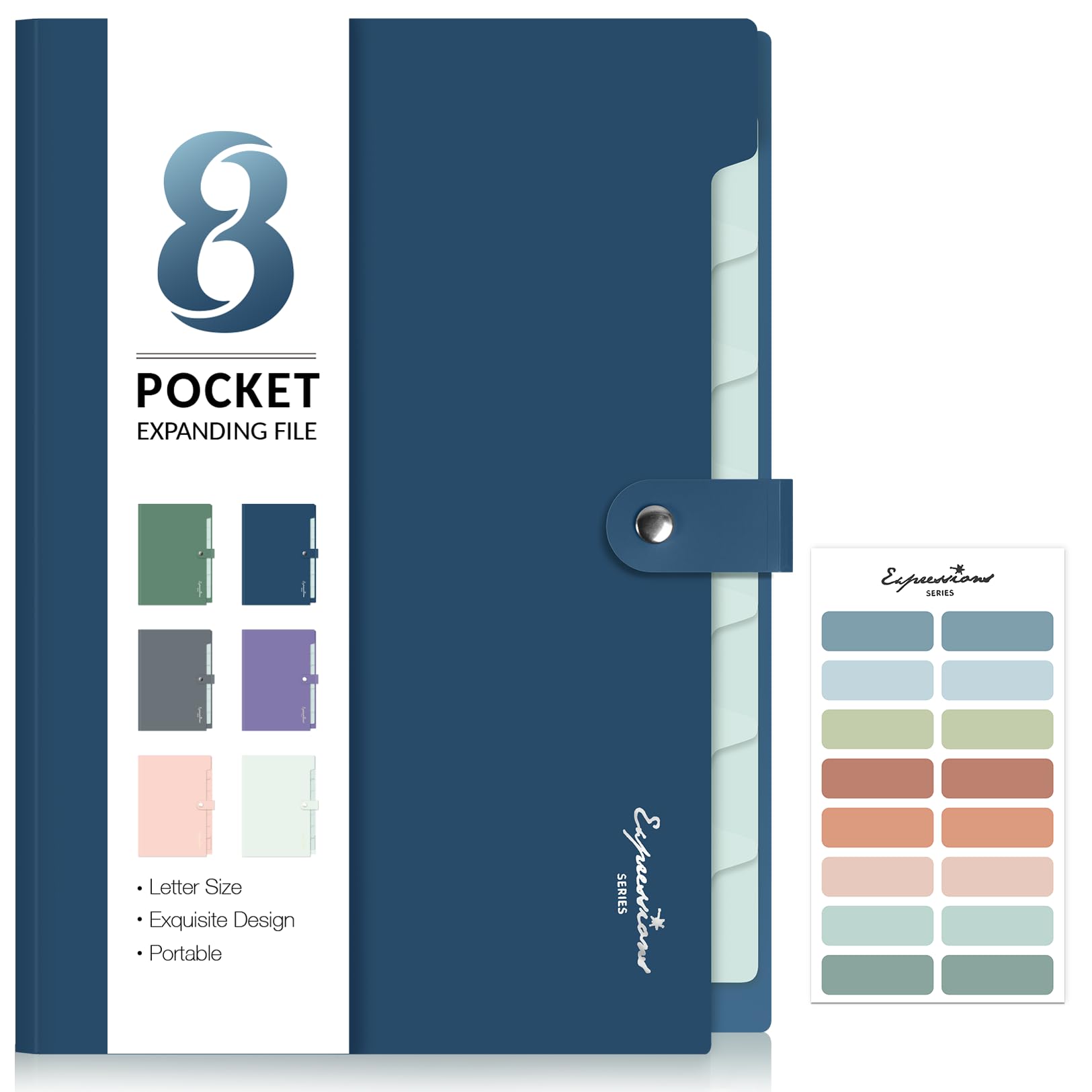 Sooez Elegant Accordion File Organizer, 8 Pocket Expanding File Folder | Portabl