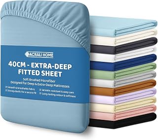 ACRALI HOME Single Fitted Sheet - Sky Blue Bottom Sheet for Single Bed with 40cm Extra Deep Fit Pocket- Hotel Quality Soft Microfiber Bedsheet - Breathable Shrinkage and Fade Resistant