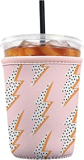 Reusable Insulated Neoprene Iced Coffee Sleeve with Handle, Coffee Cup Holder for Hot & Cold Drinks, Universal Fit 16–32oz Cups, Bottles & Tumblers - Pink Flash S