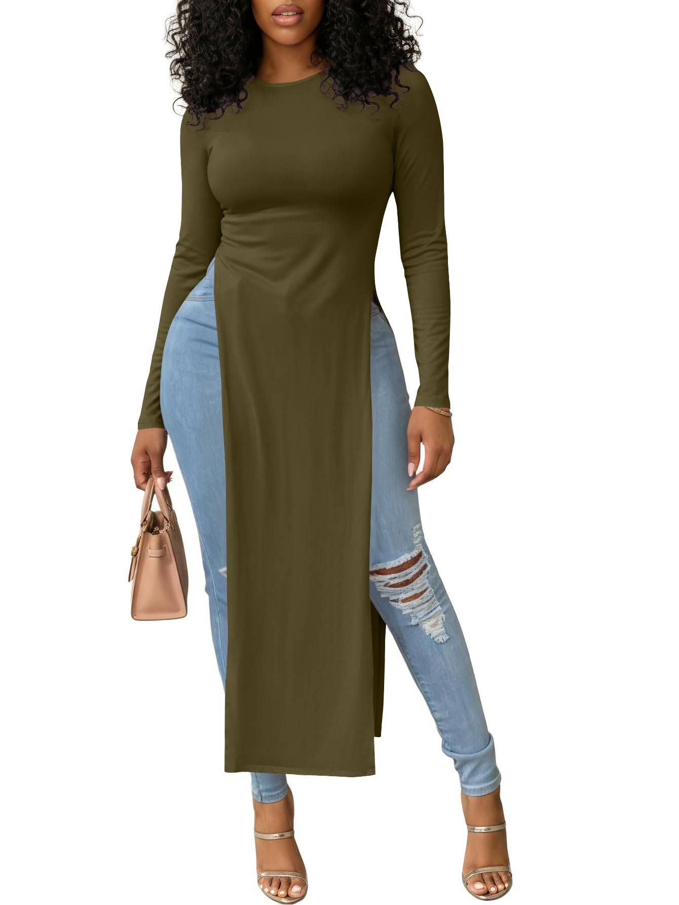 OPOIPIN Women's Side Split Casual Long Shirt