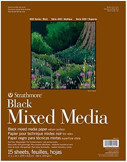 Strathmore 400 Series Mixed Media pad, Gluebound, 184lb Paper, Black, 11x14 inches, 15 Sheets (462-511)