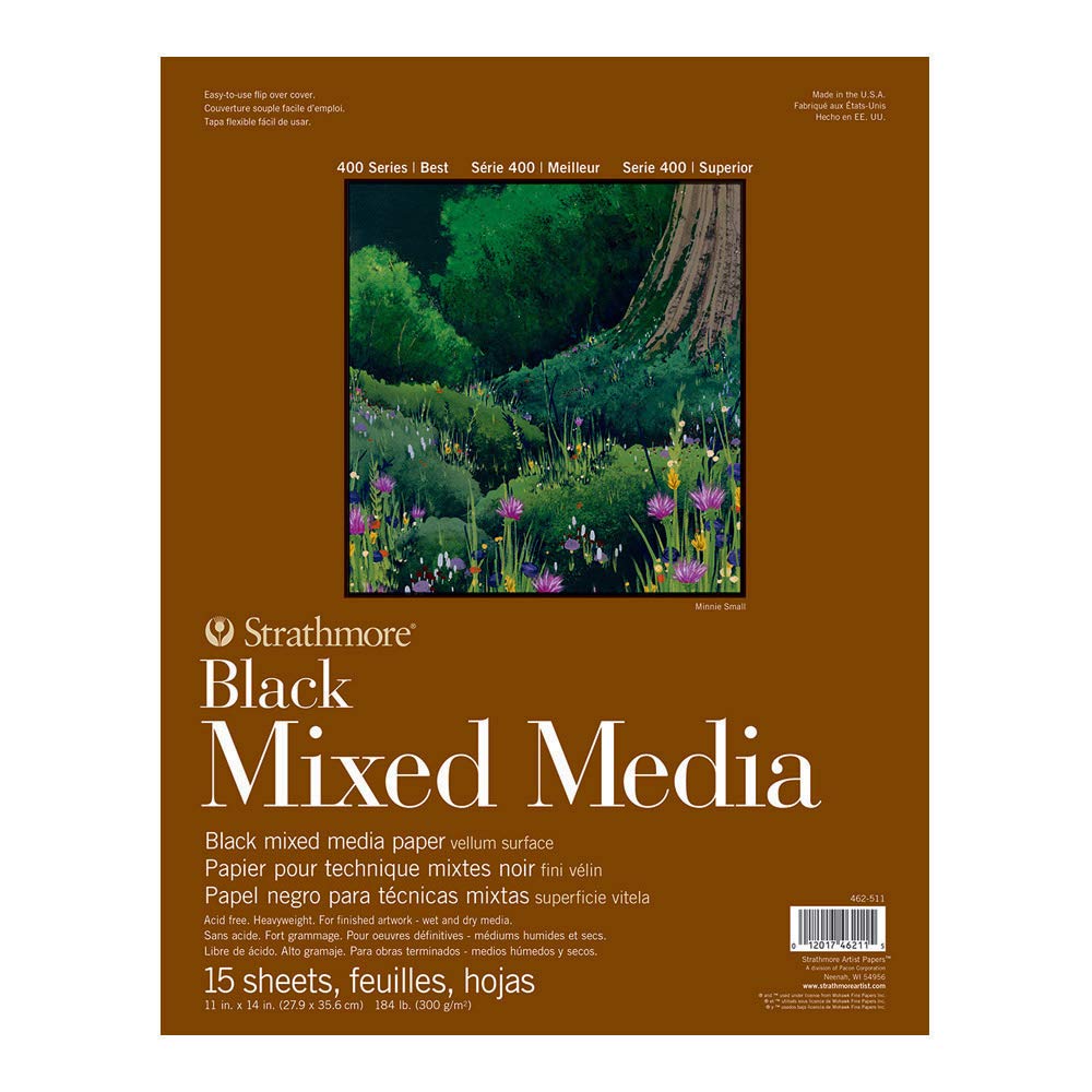 Strathmore 400 Series Mixed Media pad, Gluebound, 184lb Paper, Black, 11x14 inch