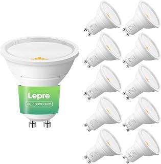 Lepro GU10 LED Bulbs A Rated, Warm White 2700K, 590LM,3.3W (50W Equivalent) | 100° Wide Beam Angle, 50000H Long Life, Energy Saving LED Spotlight Bulb for Ceiling, Recessed Lights,Non-Dimmable,Pack of 10