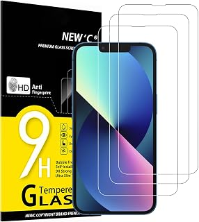 NEW'C 3 Pieces, Screen Protector for iPhone 14, iPhone 13, iPhone 13 Pro (6.1 Inches), Tempered Glass, Anti-Scratch, Anti-Fingerprint, 9H Hardness, 0.33 mm Ultra Transparent, Ultra Resistant