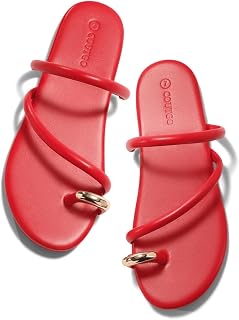 Coutgo Women Flat Sandals Square Strap Open Toe Flip Flops Toe Ring Summer Shoes
