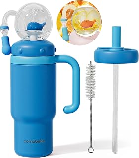 Whale Fountain Tumbler 24oz, 316 Stainless Steel Sippy Cup, Kids & Adults | Squirting whale lid, 2 straw lids, 316 stainless, 24h cold/12h hot & leakproof 24oz sippy tumbler for kids to adults.