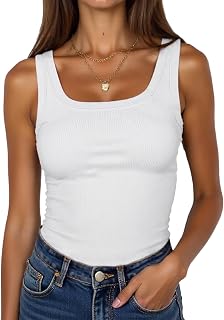 BDITANLE Women Sleeveless Scoop Neck Ribbed Tank Top Fitted Summer Basic Cami T-Shirts