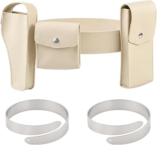 Women Queen Costume Fanny Pack Holster Belt and Arm Cuff Accessories | Cream Adjustable Holster Belt with Pouches - Silver Metal Arm Cuffs - Ideal for Women Queen Halloween Costume and Cosplay
