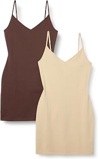 Amazon Essentials Women's Cotton Slim Overlay Slip Dress, Pack of 2