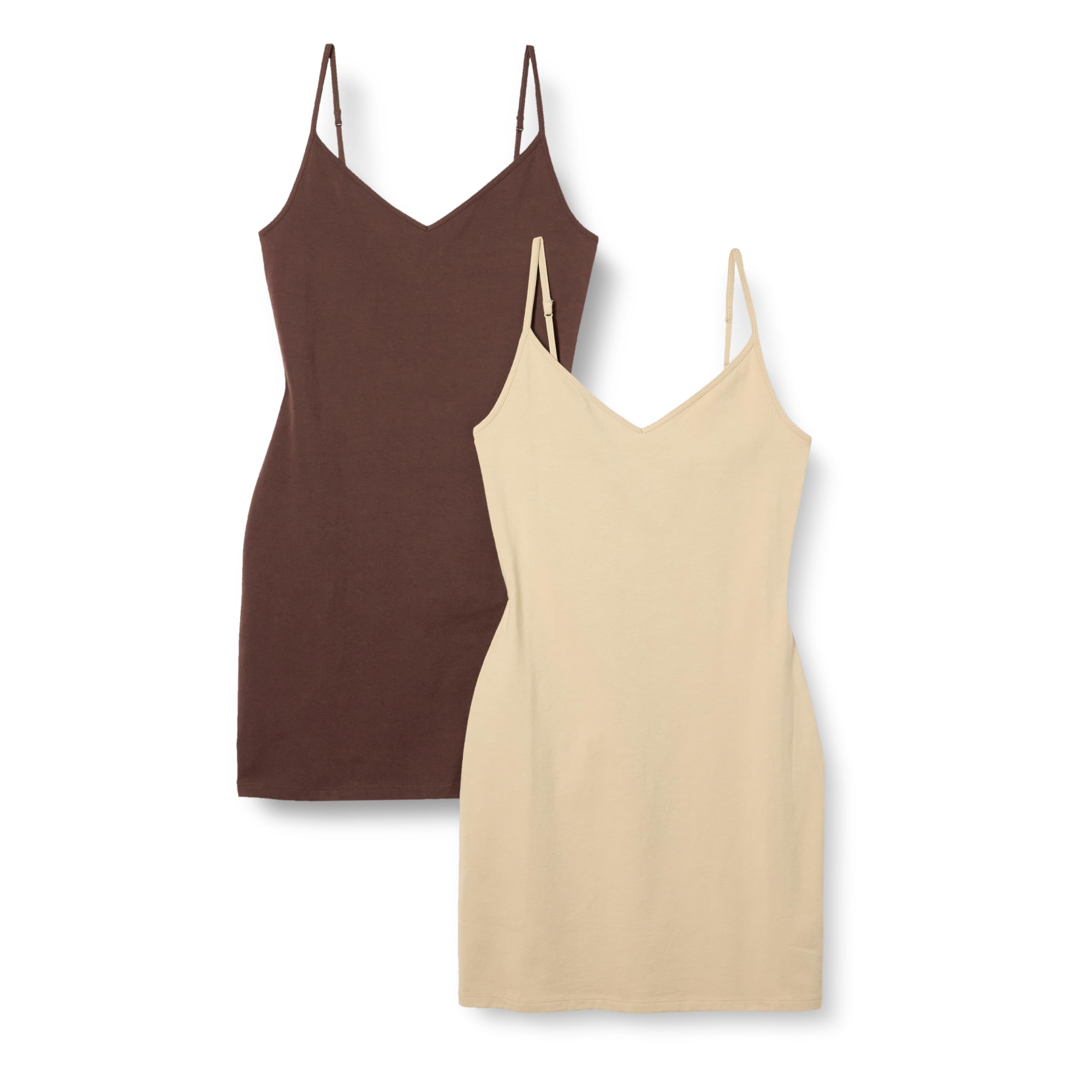 Amazon Essentials Women's Cotton Slim Overlay Slip Dress, Pack of 2