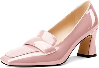 Castamere Women's Chunky Mid Width Square Heel Pointed Pumps Slip-on Office Dress Loafers Shoes 7CM Heels