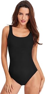 Womens One Piece Swimsuit Tummy Control Swimming Costume Slimming Monokini Push Up Swimwear Splicing Striped Sports Scoopback Bathing Suit with Removable Foam Cups Athletic Padded Swimsuits