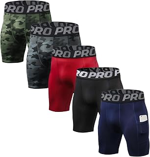 3/5 Pack Men's Compression Sports Shorts Instant Dry Pocket Secure Cycling Fitness Bodybuilding Shorts