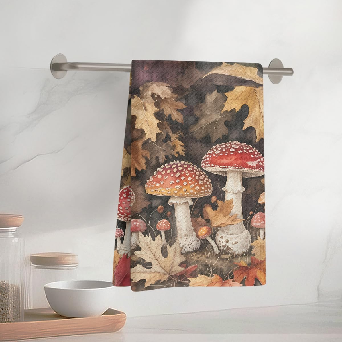 Forest Mushroom Kitchen Towels, Kitchen Dishwashing Rags, Soft Absorbent Microfi