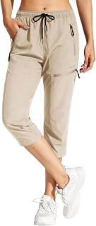 MOCOLY Women's Lightweight Hiking Trousers Cargo Joggers Pants Outdoor Casual Walking Trousers Elasticated Waist Tracksuit Trousers with Zip Pockets