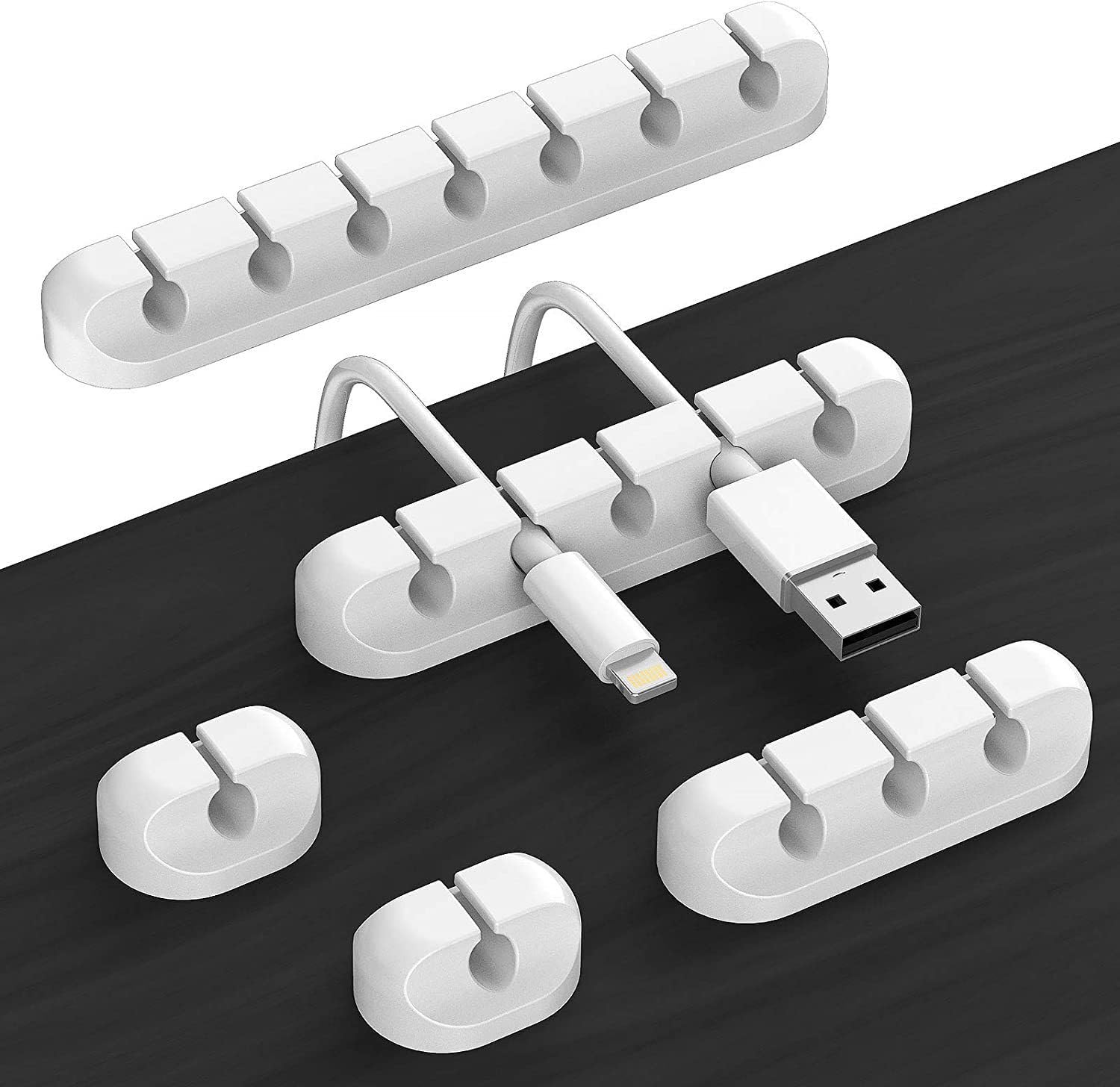 Strong self-adhesive silicone cable organizer 7, 5 or 3 slots for cable manageme