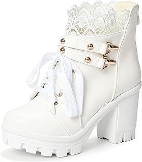 FOREADA - Womens Chunky Heel Gothic Boots Black Platform Combat Booties Punk Rivets Gothic Zipper