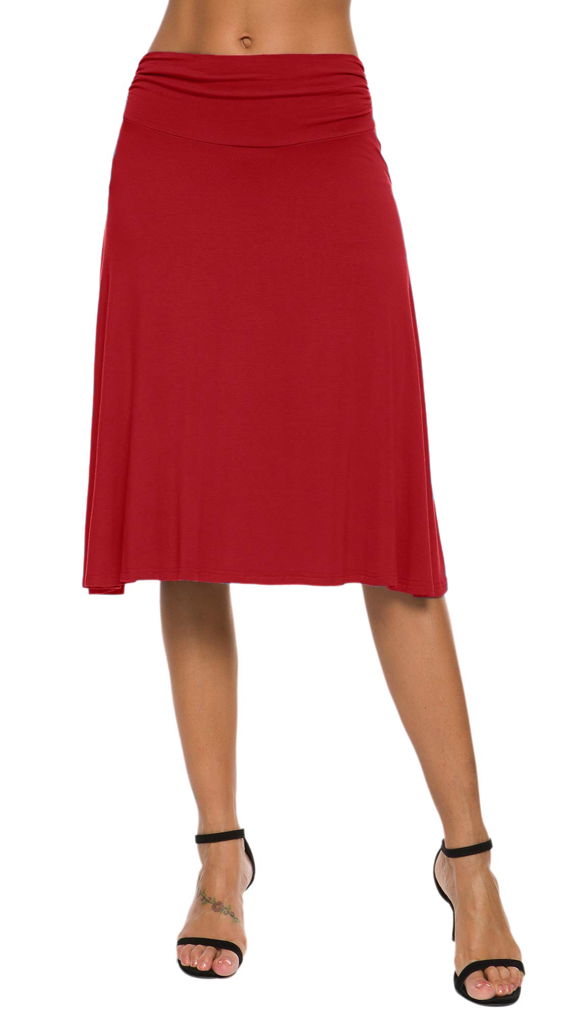 Women Elegant Elastic Midi Yoga Skirt Solid High Waist A Line Skirt
