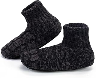 LEMZONE Mens Warm Slipper Socks with Grippers Winter Fuzzy House Shoes
