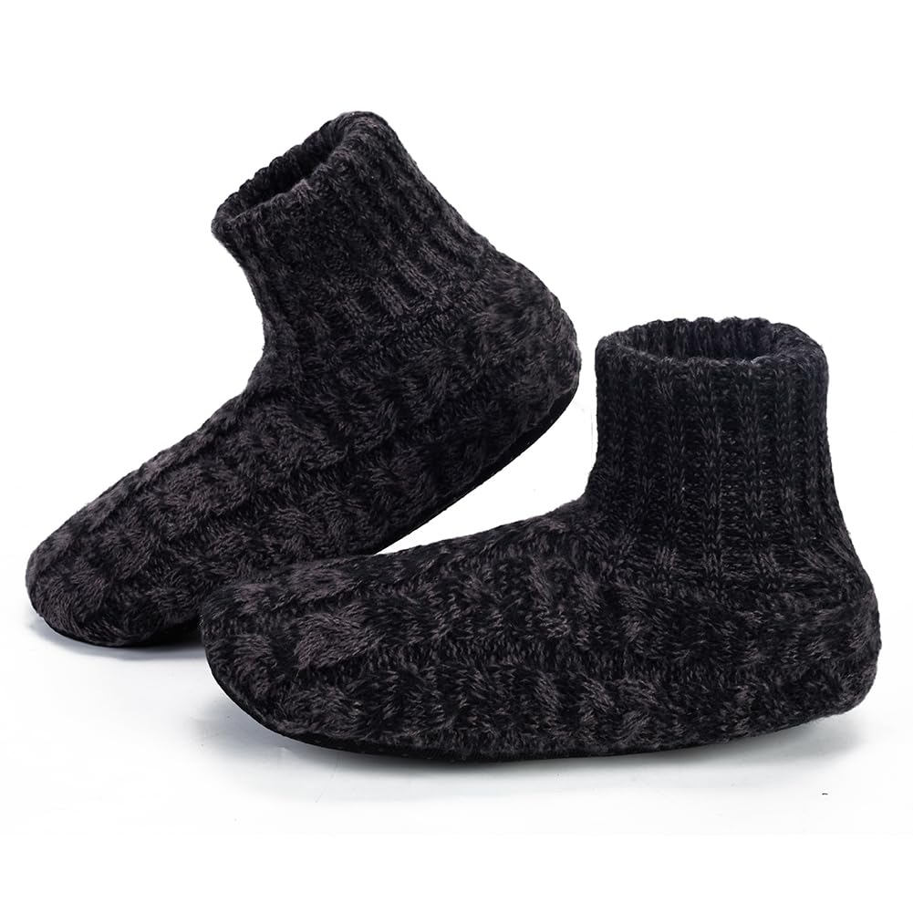 LEMZONE Mens Warm Slipper Socks with Grippers Winter Fuzzy House Shoes