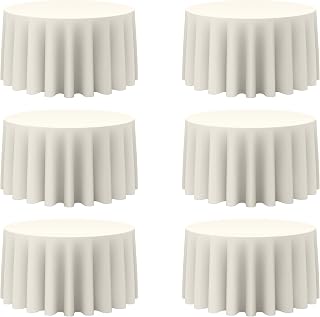 BRILLMAX 6 Pack Ivory Round Tablecloths 120 Inch for 60" Tables | 150 GSM Polyester Fabric, Floor Length Drop, Water, Stain & Wrinkle Resistant Cloth Cover for Wedding Reception Banquet Party