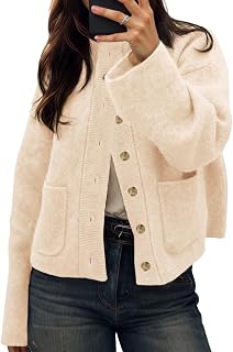 Cicy Bell Womens Chunky Knit Cardigan Sweater Button Down Open Front Jacket