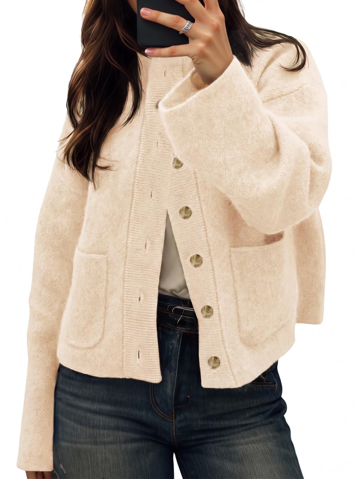 Cicy Bell Womens Chunky Knit Cardigan Sweater Button Down Open Front Jacket