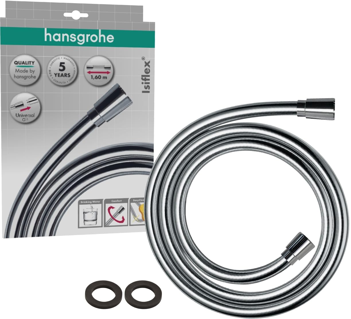hansgrohe Isiflex, Universal Shower Hose, 1.60 m, with Twist Protection, Flexibl